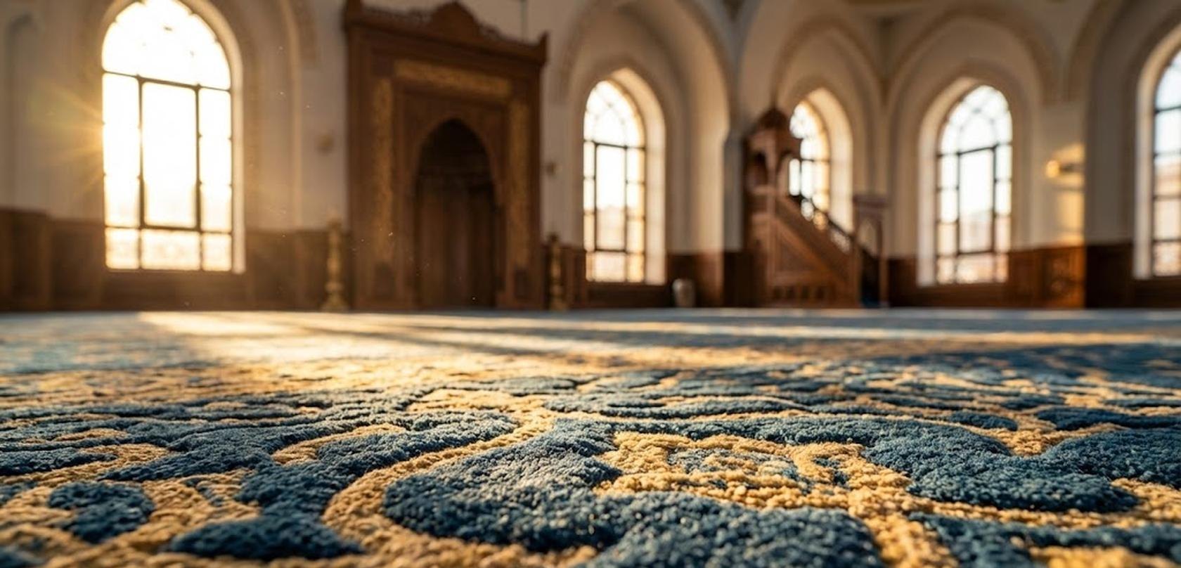 Gros plan d'un tapis de mosquée à motif en rangées